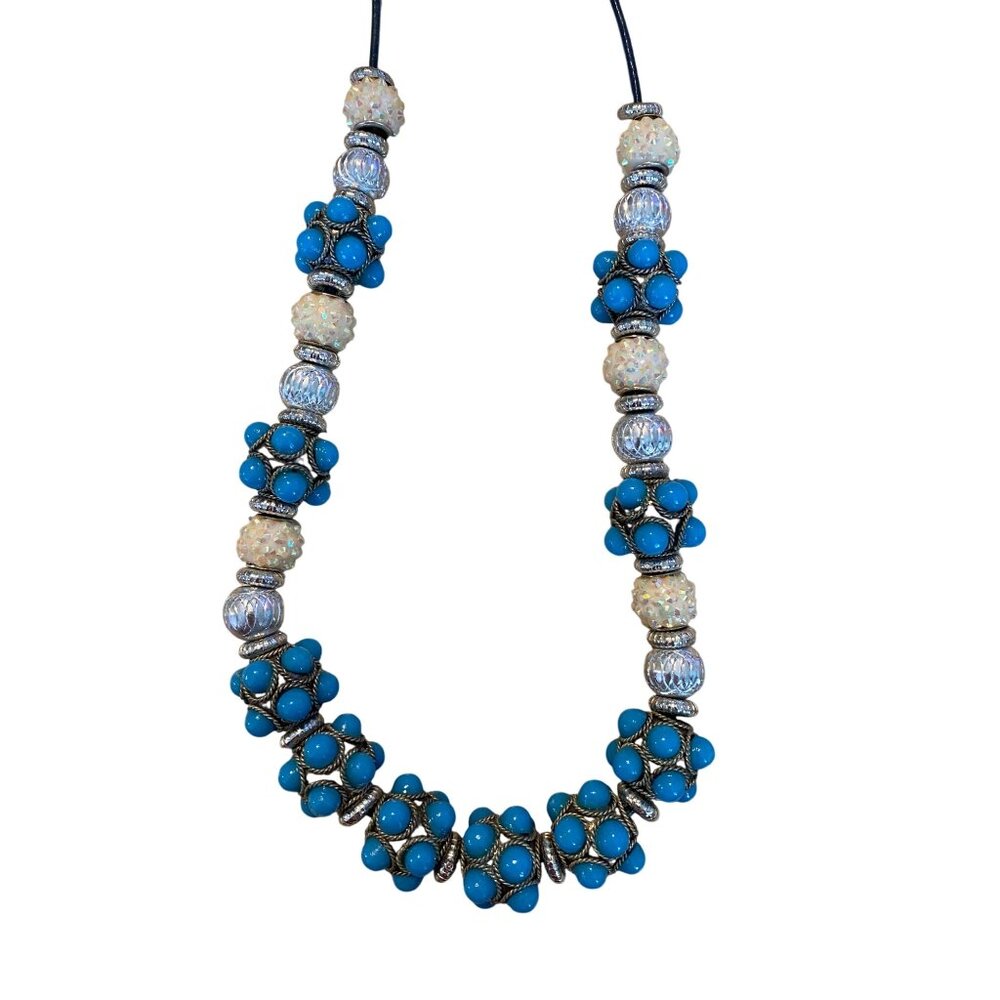 Vintage Blue Beaded Necklace With Silver Accents - Picture 1 of 12